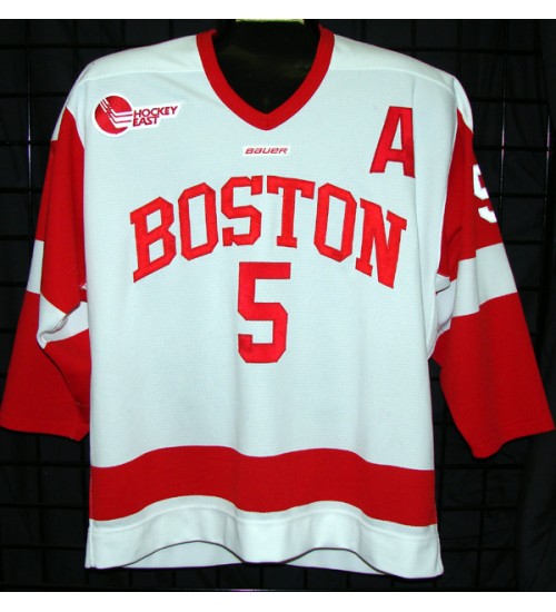 Custom NCAA 2009-10 Boston University Terriers BU 5 David Warsofsky Hockey Jersey Home White